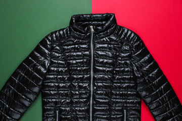 Fashionable jacket on red green background