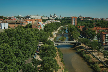 Royal Palace and Almudena Cathedral and Manzanares River at Madrid