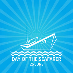 Fototapeta na wymiar Day of the seafarer 25 june. Vector slhouette of yach or boat