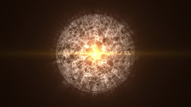Particles of energy, the energy ball in orange with a dark background footage animation 4K