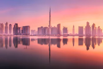 Wall murals Burj Khalifa Cityscape of Dubai and panoramic view of Business bay, UAE