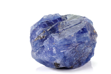 Macro blue tourmaline mineral stone on white background