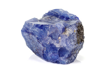 Macro blue tourmaline mineral stone on white background