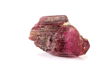 Fototapeta premium Macro red tourmaline mineral stone on white background