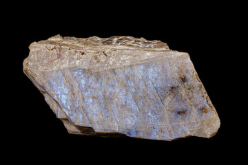 Macro of a stone Moonstone mineral on a black background