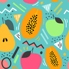 Decorative fruits seamless pattern for print, textile, fabric. Modern background with abstract illustration. - 273209754