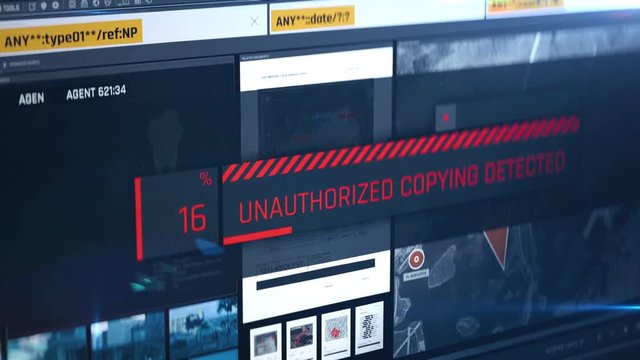 Hacker stealing data, copying detected, espionage, sensitive info leak, hacking. Important data breach in progress, secrets exposure