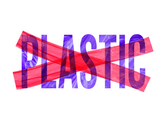 Pollution problem vector concept crossed out plastic text. Message Fashion Slogan for T-shirt and apparels graphic vector Print