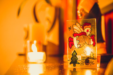Christmas decoration with candle background.
