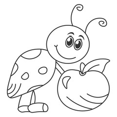 Cartoon ladybug holding an apple.