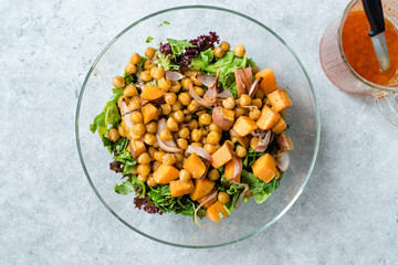 Chickpea Salad with Sweet Potatoes and Spicy Red Sauce