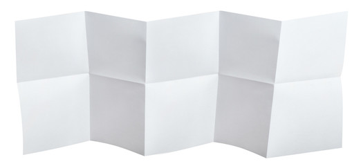 Folded long sheet of white paper, isolated on white background