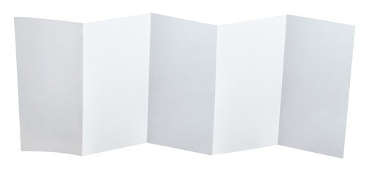 Folded long sheet of white paper, isolated on white background