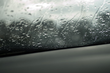 Heavy rain on car windscreen in storm