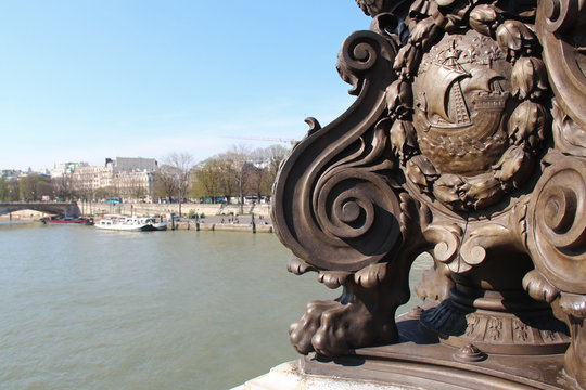 alexandre III bridge and river seine in paris (france)