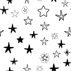 Hand drawn stars set. Star doodles seamless pattern texture.