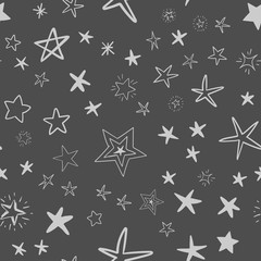 Hand drawn stars set. Star doodles seamless pattern texture.