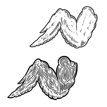Illustration of chicken wings isolated on white background. Design element for poster, card, banner, sign, emblem, label. Vector illustration
