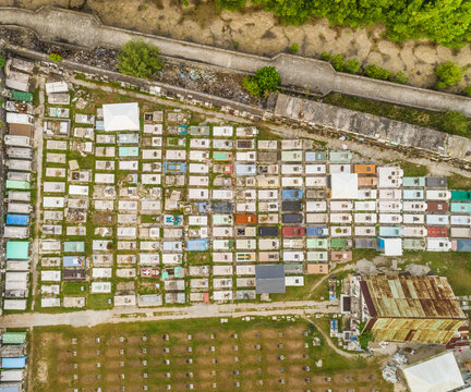 Aerial view of cemetery in Dauis, Philippines.