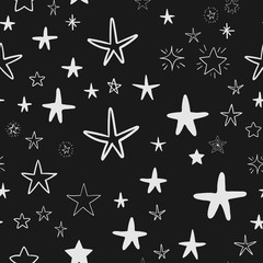 Hand drawn stars set. Star doodles seamless pattern texture.