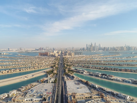 Aerial view of The Palm Jumeirah in Dubai, United Arab Emirates.