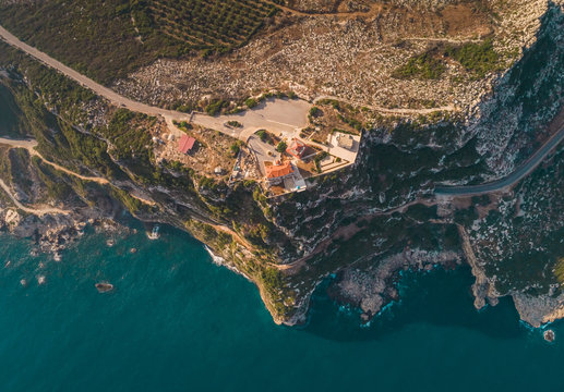 Aerial view of Mar Semaan church on the edge of the cliff in Batroun in Lebanon.