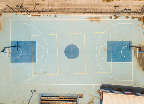 Aerial view of basketball court in Archea Korinthos, Greece.