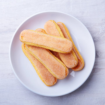 biscuit. ingredient for homemade tiramisu cake in close up.