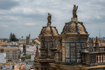 Fototapeta na wymiar monuments of Jerez de la Frontera, aerial view of the entrance to the cathedral