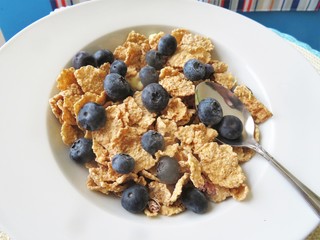 Bowl of cereal with fresh blueberries for a nutritional breakfast