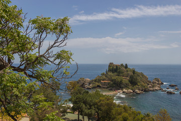 Fototapeta na wymiar Taormina Sicily scenic view of nature at Isola Bella, famous beach and tourist island