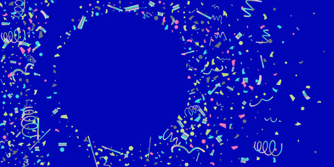 Colorful colored confetti on a blue background.