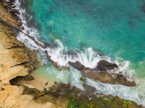 Aerial view of the rocky coast in Laguna Beach, California, USA.