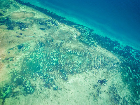 Aerial view of the paradisiac blue sea on Mafia Island, Tanzania.