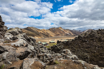 Landmannalaugar National Park - Iceland. Rainbow Mountains. Beautiful colorful volcanic mountains. Summer time.