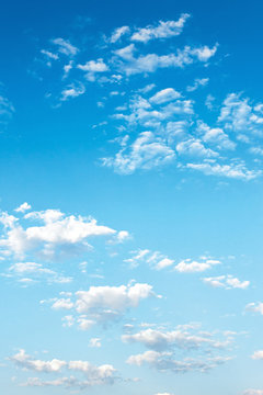 beautiful summer sky background. lots of white fluffy clouds on the blue sky. vivid nature background. calm and sunny weather © Pellinni