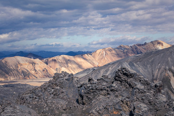 Landmannalaugar National Park - Iceland. Rainbow Mountains. Beautiful colorful volcanic mountains. Summer time.