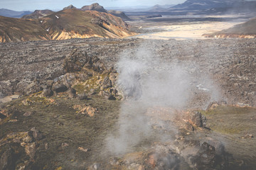 Landmannalaugar National Park - Iceland. Rainbow Mountains. Beautiful colorful volcanic mountains. Summer time.