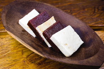 cheese with guava, a typical Brazilian dessert. Sliced ​​cheese with guava jam, served at parties in June and July in Brazil. Dessert known by Romeo and Juliet.