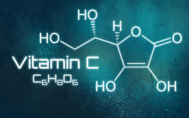 Fototapeta premium Chemical formula of Vitamin C on a futuristic background