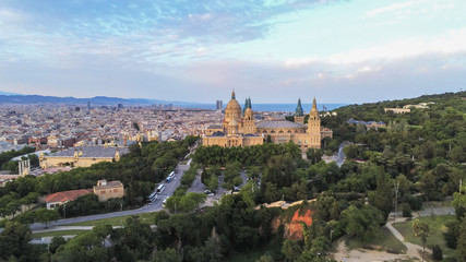 Fototapeta premium Barcelona. Aerial view in Montjuic. Catalonia,Spain. Drone Photo