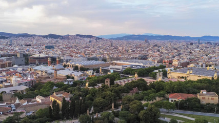 Fototapeta na wymiar Barcelona. Aerial view in Montjuic. Catalonia,Spain. Drone Photo