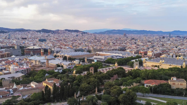 Barcelona. Aerial view in Montjuic. Catalonia,Spain. Drone Photo