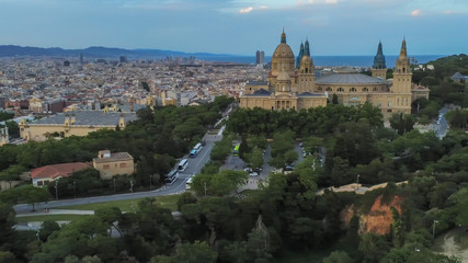 Fototapeta na wymiar Barcelona. Aerial view in Montjuic. Catalonia,Spain. Drone Photo