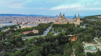 Fototapeta premium Barcelona. Aerial view in Montjuic. Catalonia,Spain. Drone Photo