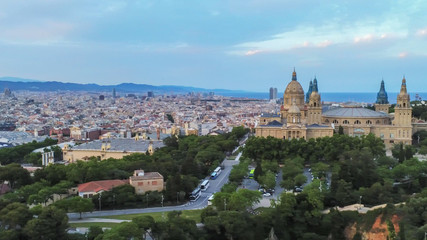 Obraz premium Barcelona. Aerial view in Montjuic. Catalonia,Spain. Drone Photo
