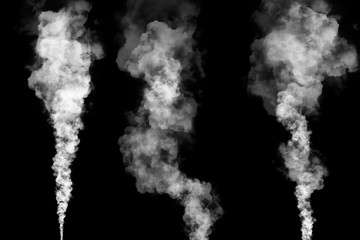 3 smoke, steam, fog clouds with tapered ends isolated on black background  © K KStock