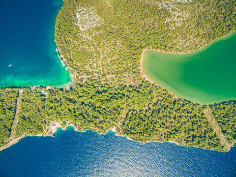 Aerial view of Lake Slano in National park Telascica in Croatia