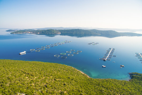 Aerial view of fish farming in Dugi Otok in Croatia