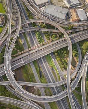Aerial view of multi level interchange in Toyko, Japan.